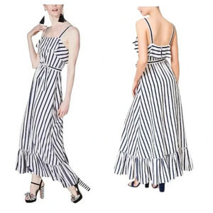 BETSEY JOHNSON | Women’s Navy/White Striped Ruffled Maxi Dress Size 12